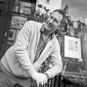 Chris Close, photographer in front of his gallery , Edinburgh