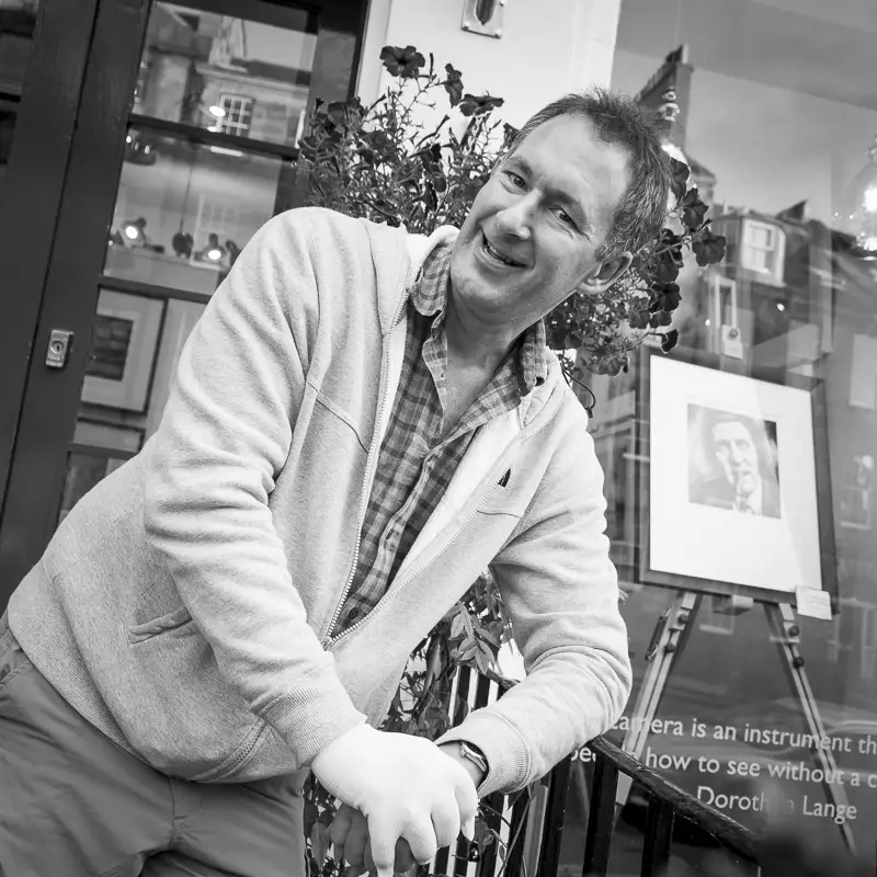 Chris Close, photographer in front of his gallery , Edinburgh